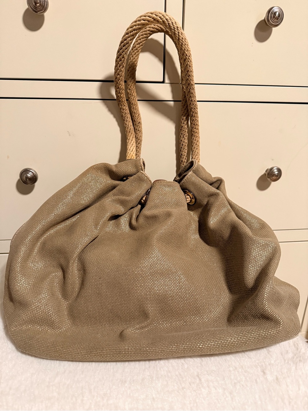 Michael Kors Tan Shimmer Shoulder Tote with Rope Handles - Picture 3 of 6